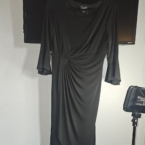 Black Ruched Sheath Dress with 3/4 Bell Sleeves for Cocktail size 12